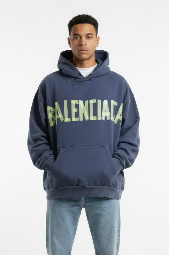 BALNCIAGA YELLOW TAPE HOODIE blue