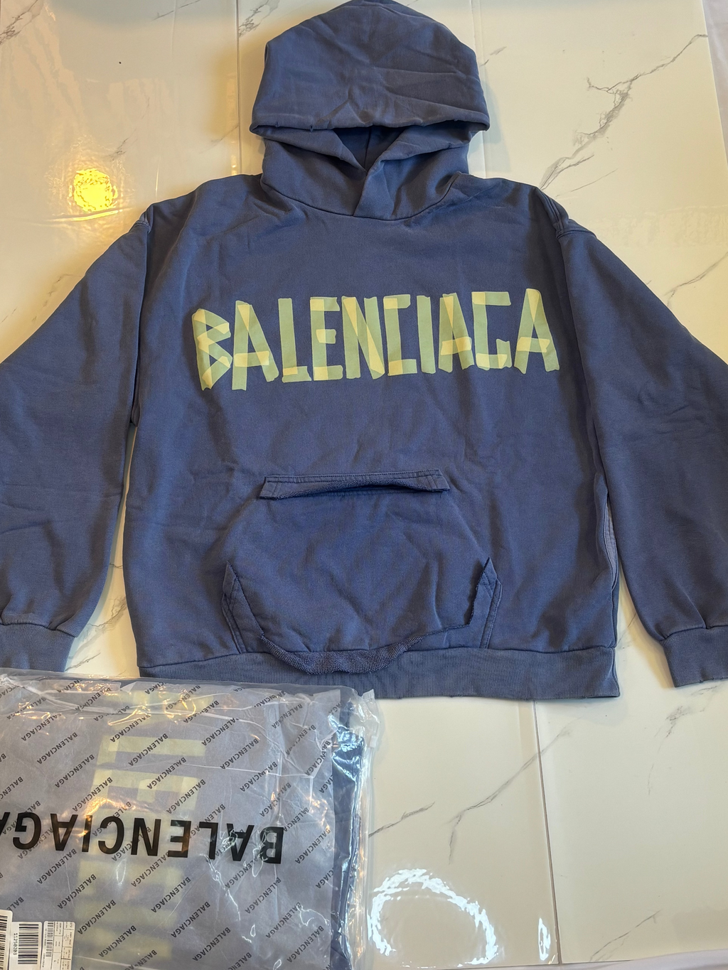 BALNCIAGA YELLOW TAPE HOODIE blue
