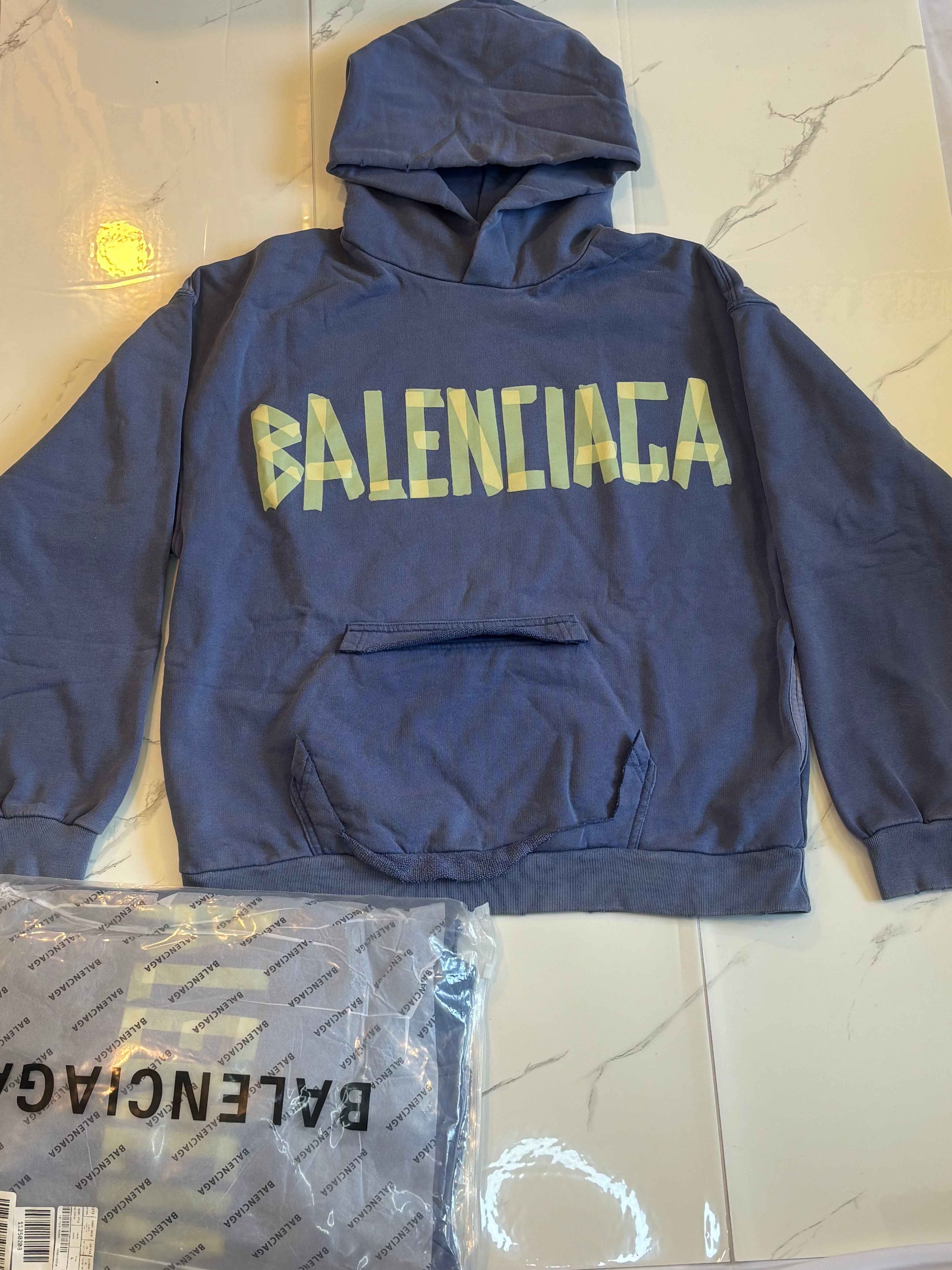 BALNCIAGA YELLOW TAPE HOODIE blue