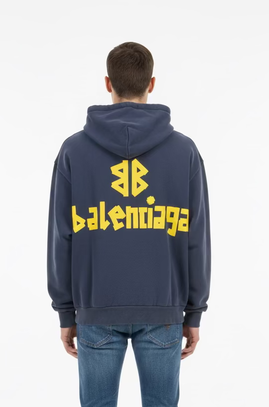 BALNCIAGA YELLOW TAPE HOODIE blue