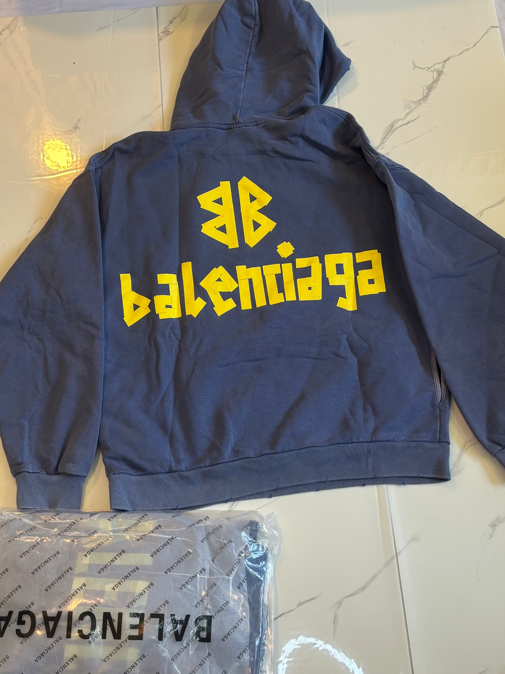 BALNCIAGA YELLOW TAPE HOODIE blue