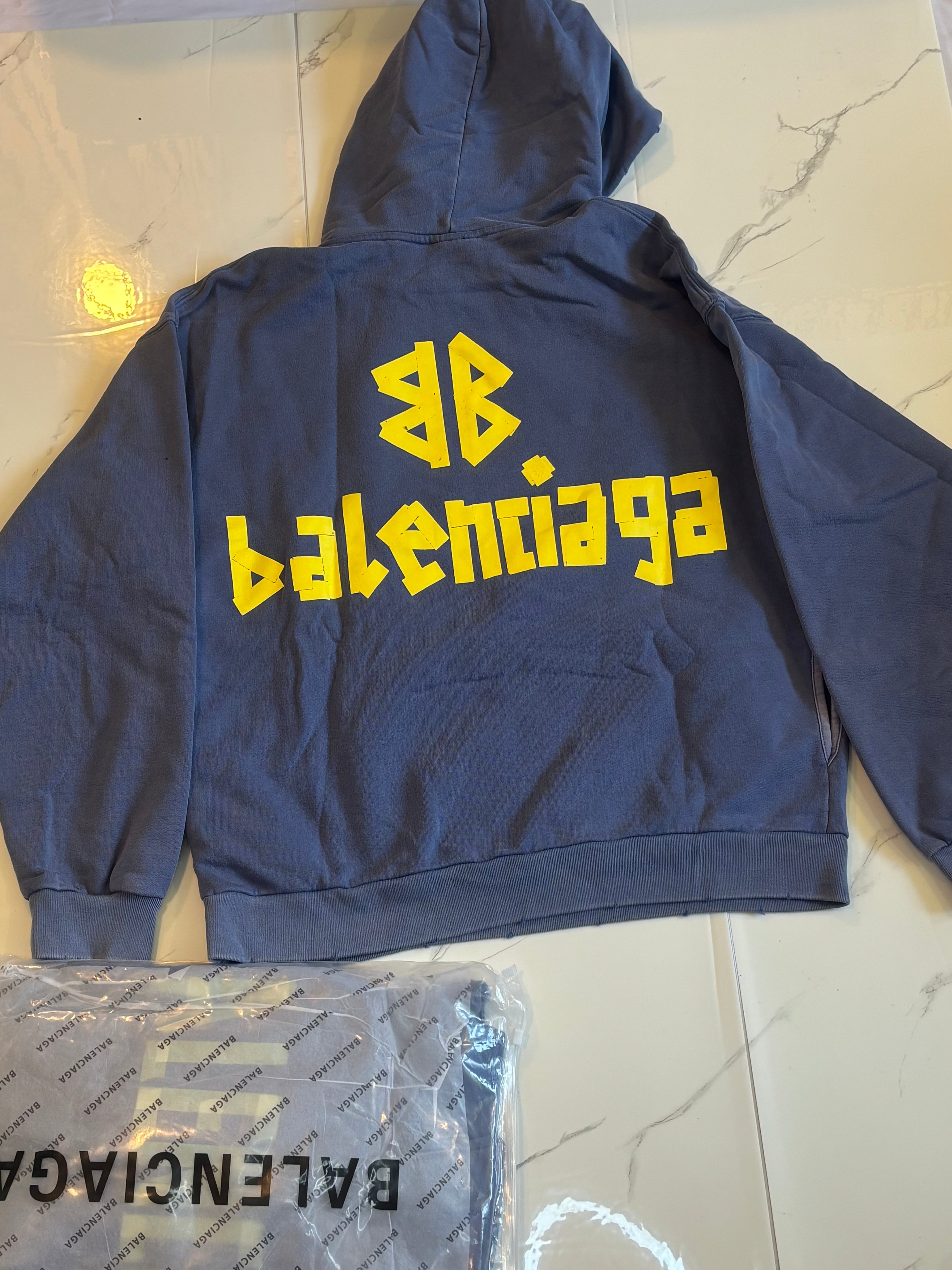 BALNCIAGA YELLOW TAPE HOODIE blue