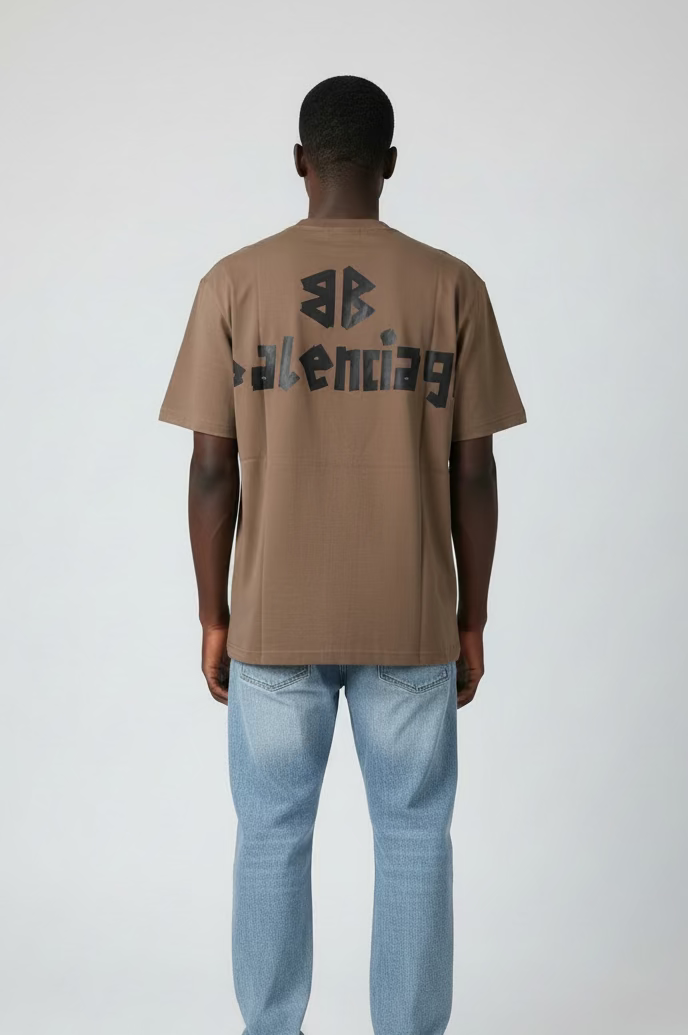 BALNCIAGA YELLOW TAPE tan t shirt