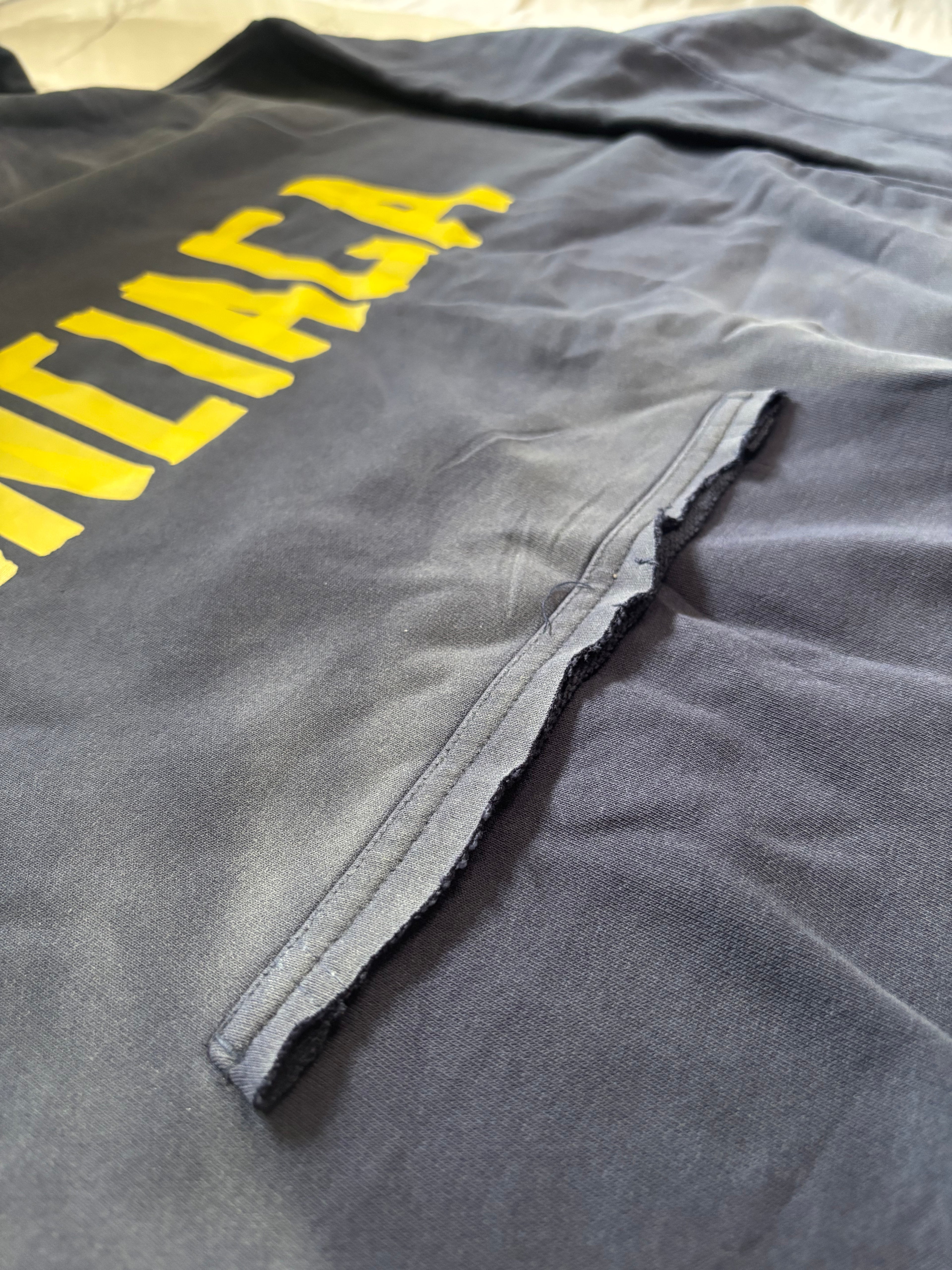 BALNCIAGA YELLOW TAPE bule faded hoodie Distressed