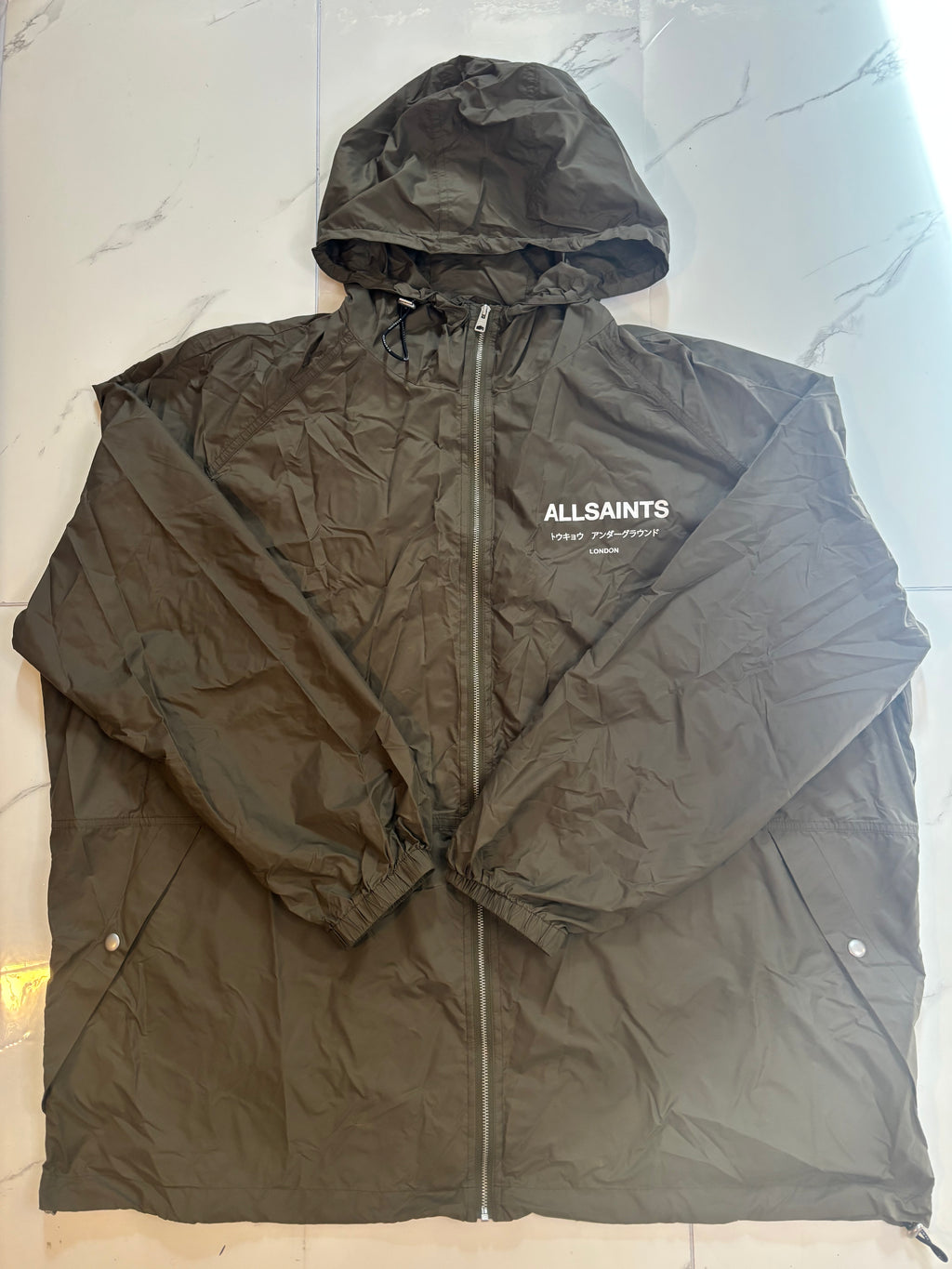 (PRE LOVED) All Saints underground long rain coat khaki medium