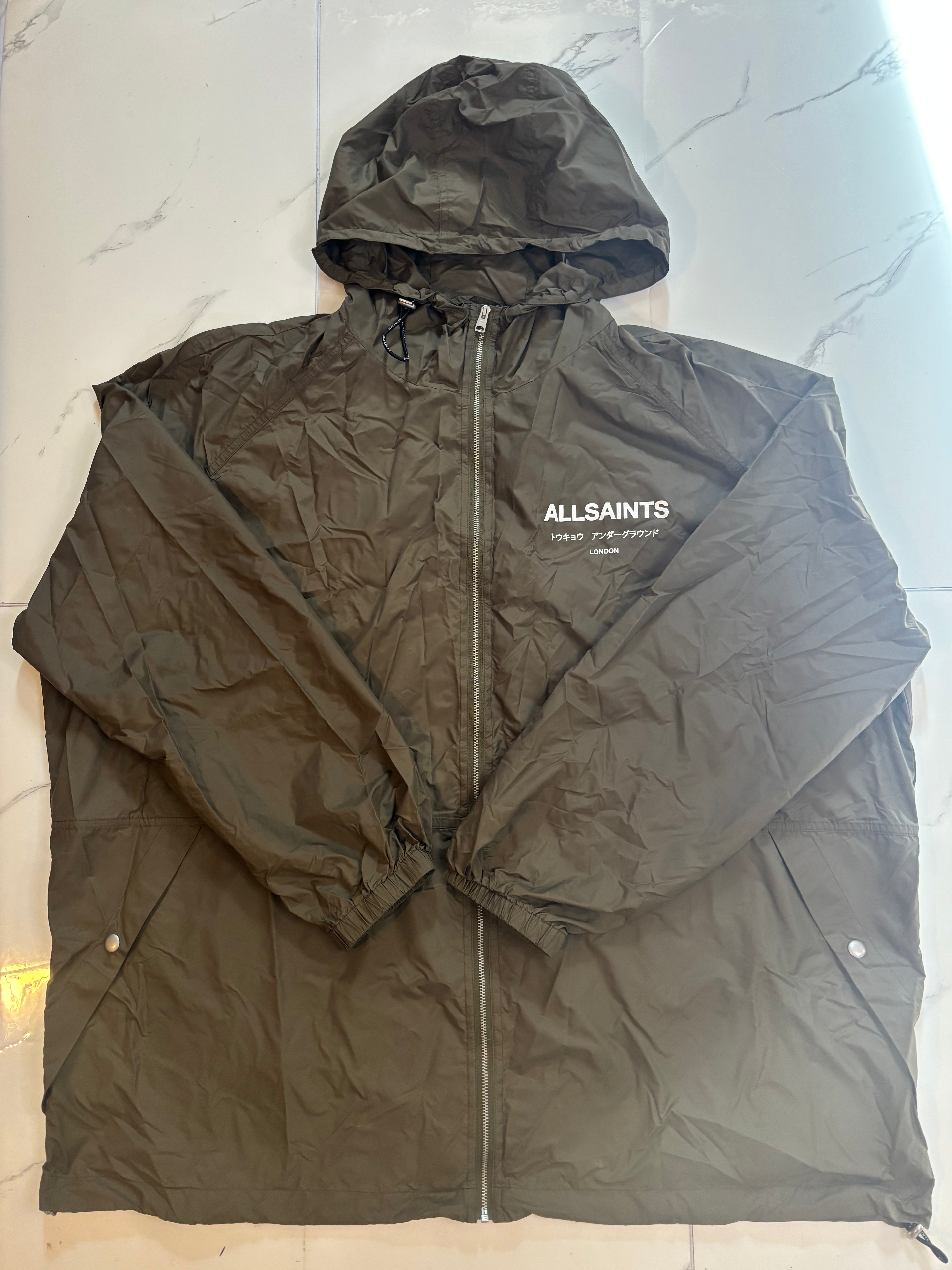 (PRE LOVED) All Saints underground long rain coat khaki medium